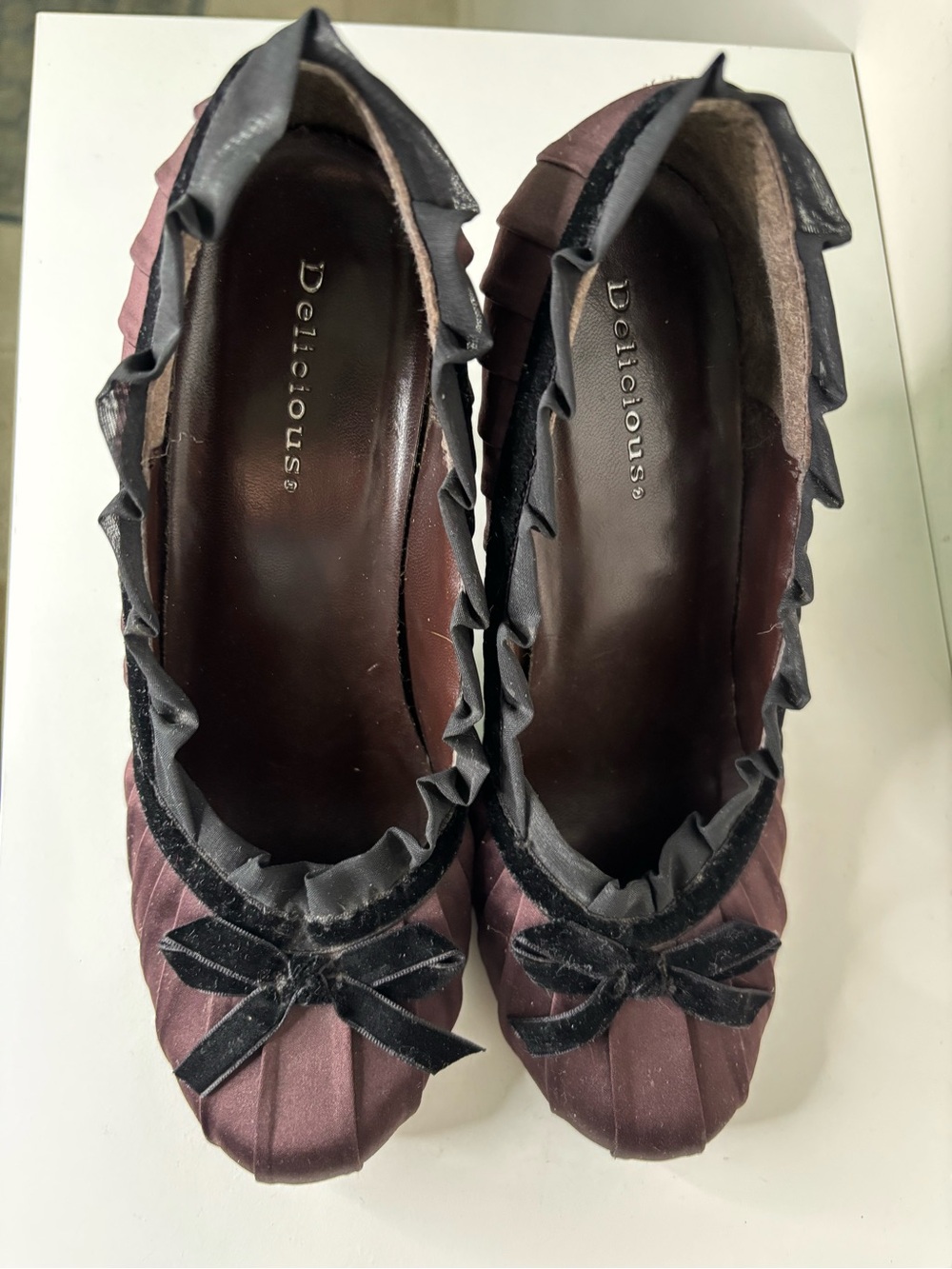 Women's Delicious Dark Plum Satin Pumps with Velvet Trim 8 - Picture 5 of 9